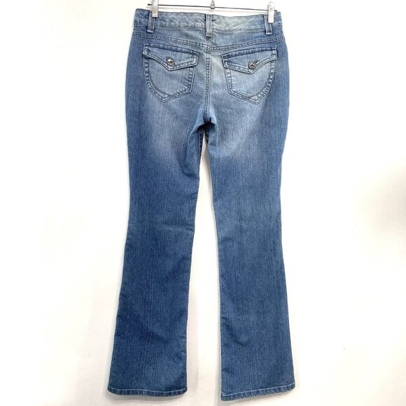 Nine West Jeans Bleecker Straight Leg Flap Pocket Distressed Denim Womens 4 Long - Picture 2 of 12